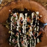 Can’t remember the name, but Mac n cheese, with pulled “pork” made with mushrooms, green pepper, onion, etc. GET THIS! It comes in a wrap or bowl. I loved the bowl   at Plant Base in Jersey City