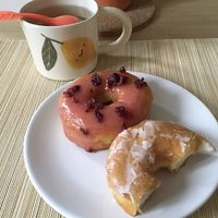 Cranberry & glazed doughnuts at Boneshaker Doughnuts in Paris