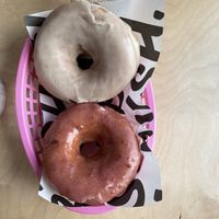 Vanilla and raspberry donut  at Boneshaker Doughnuts in Paris