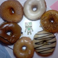 Vanilla, The OG, Beach Haven, Baby Got Back (Peanut), Coffee, Sticky Bun at Boneshaker Doughnuts in Paris