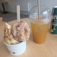 Brooklyn Summer soft serve, with lemon curd and a peach passion fruit tea. at Boneshaker Doughnuts in Paris