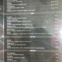Menu at Sham Falafel in Krakow