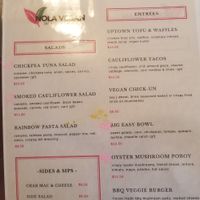 Menu at Nola Vegan in New Orleans