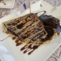 Crêpe with chocolate syrup and ice cream  at Volare in Gandia