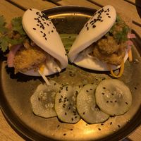 Bao buns with crunchy panko-coated tofu and pickles, peanut sauce and coriander at Pearl in Ericeira