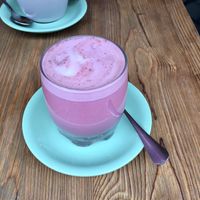 Beetroot latte (almond milk) at Les Filles in London