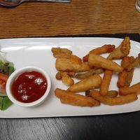 Vegetable tempura with sweet chilli  sauce at The Cock Inn in Rickmansworth