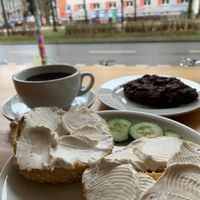 Bagel pairs best with a coffee and a choc cookie at Fine Bagels @ Shakespeare and Sons in Berlin