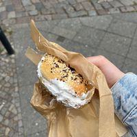 Everything Bagel with Vegan Cream Cheese  at Fine Bagels @ Shakespeare and Sons in Berlin