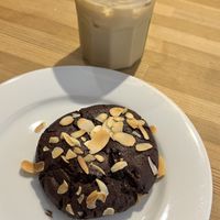 Chocolate Cookie + Iced Chai Latte.  at Fine Bagels @ Shakespeare and Sons in Berlin
