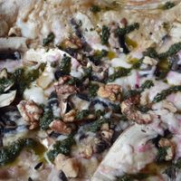 Garlic, mushrooms, and walnut creamy pizza! at Flat Earth Pizzas in East London