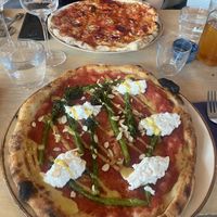 (Pizza in the back of the photo is veggie, not vegan)  at Flat Earth Pizzas in East London