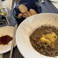 Croatian lentil stew & bread with balsamic vinegar (came free with the meal, wasn’t extra)  at Dalmatino in Dubrovnik