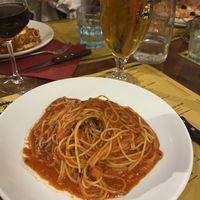 Spaghetti with Pomodoro & Peperoncino (+ Beer)  at La Grotta Di Leo in Florence