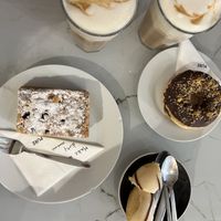 Blueberry crumble cake and chocolate crumble donut. (+ two free banana donut pieces)  at PURE in Groningen