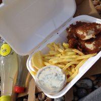 The vegan fish and chips. at VBites in Brighton