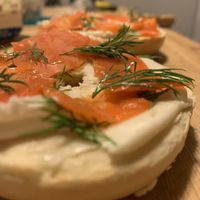 Vegan salmon bagel at Larry's Market in North Vancouver
