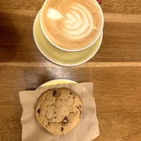 Latte and cookie  at Cafe Madeline in Brooklyn