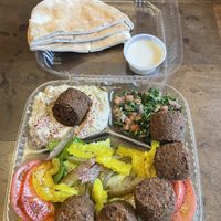 Falafel platter served with 2 sides, I chose baba ganoush & tabbouli.  Tabbouli was excellent   at Cedar's Mediterranean Grill in Stroudsburg