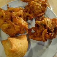 Veg samosa / onion bhaji at The Indian Kitchen in West End