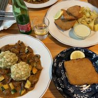 Mushroom goulash with bread dumplings & seitan schnitzel   at Landia in Vienna