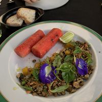 Tuna salad, grilled watermelon  at JOMNO Modern Khmer Cuisine  in Siem Reap