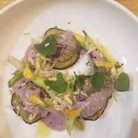 Delicious vegan gluten free potato ravioli with aubergine shells. Yum! at JOMNO Modern Khmer Cuisine  in Siem Reap