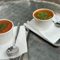 Tomato with Pesto (left) Chickpea (right) at Soup En Zo - Jodenbreestraat in Amsterdam