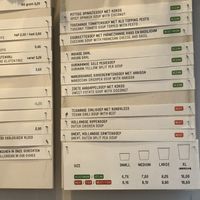 Menu with veggie and vegan options clearly labeled   at Soup En Zo - Jodenbreestraat in Amsterdam