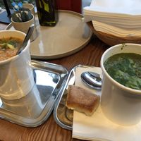Surinam yellow split pea soup and spicy spinach soup with coconut  at Soup En Zo - Jodenbreestraat in Amsterdam
