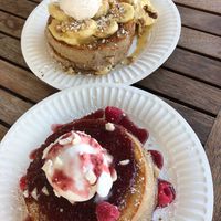 Delicious but on paper plates so a bit unpleasant at Helgas Pancake House in Cairns