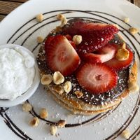 Strawberry and vegan chocolate hazelnut spread  at Helgas Pancake House in Cairns