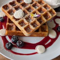 Blueberry waffles at Helgas Pancake House in Cairns