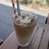 Iced coffee with vegan ice cream at Helgas Pancake House in Cairns
