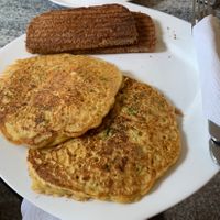 Chickpea omelette. A bit dry and not much flavour, but it hit the spot    at TruYogi in Puttaparthi