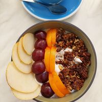 Soya yoghurt with fruit & homemade granola. at Café Tulipe in Avignon