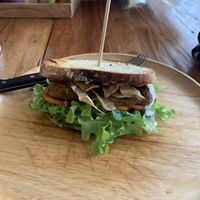 White sourdough with vegan sausage and bacon  at Nui Bakery in Koh Tao