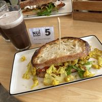 Roasted cauliflower sandwiches, vegan + vegan iced chocolate   at Nui Bakery in Koh Tao