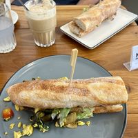 Both sandwiches, coffee & coconut water   at Nui Bakery in Koh Tao
