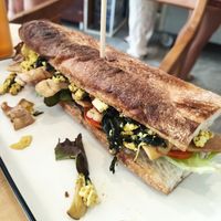 Scrumble tofu sandwich and extra vegan bacon at Nui Bakery in Koh Tao