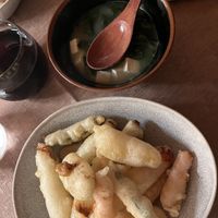 Veg tempura and miso soup   at Fvsion in Cortina D Ampezzo