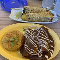 Enchiladas Mole with Spanish Rice and Mexican corn  at Jajaja Mexicana - West Village in New York City