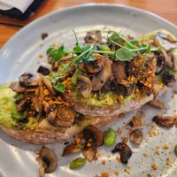 Vegan avocado and mushroom toast at The Greedy Cow in Lake Tekapo