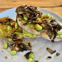 Vegan avocado and mushroom toast  at The Greedy Cow in Lake Tekapo