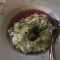 Asparagus risotto with beetroot and lemon sauce at Med Cafe in Crete