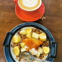 Oat latte and overnight oats at Yin's Sourdough Bakery in Penang
