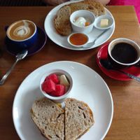 Almond butter and banana toastie (vegan) and egg and toast (not vegan) at Yin's Sourdough Bakery in Penang