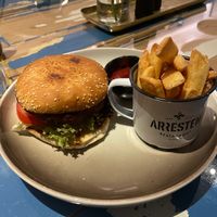 Vegan burger with fries  at Arresten in Andenes