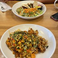 Meatless tacos (top) and thai cauliflower quinoa pasta (bottom)  at Silver Diner in Gaithersburg