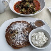 Brussels sprouts and lentils & oatmilk protein pancakes  at Silver Diner in Gaithersburg